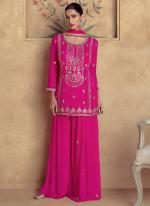 Chinnon Silk Pink Wedding Wear Embroidery Work Readymade Plazzo Suit